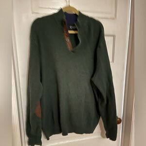Ralph Lauren Chaps Hunter Green Cotton Men’s Sweater Elbow Patches 100% Cotton